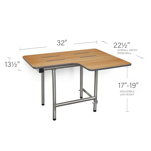 Seachrome 32" x 22.5" Teak Reversible Folding Transfer Tub/Shower Seat with Legs, ADA Compliant - color: Teak, size: 32 x 22.5 in.