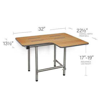 Seachrome 32" x 22.5" Teak Reversible Folding Transfer Tub/Shower Seat with Legs, ADA Compliant - color: Teak, size: 32 x 22.5 in.