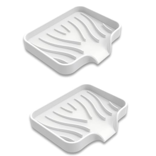 Silicone Soap Dish with Drainer, Fast Dry Kitchen Bath White Small 2-Pack | Soft silicone non-slip holder for sponge, dispenser, scrubber, bottle&cup,Quick-dry prevents mildew in shower, kitchen & bath - color: White, size: Small