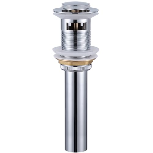 Angle Simple Bathroom Sink Drain Chrome, Pop Up Drain Stopper with Overflow | Brass Sink Stopper Assembly, Fits Lavatory & Vanity Sink with 1.61 to 2 Inches Drain Hole - color: Chrome