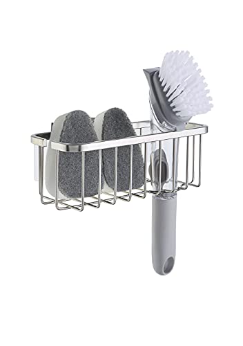 SunnyPoint NeverRust Deluxe Kitchen & Bathroom Sink Sponge Holder Organizer with Adhesive Mount - Additional Suction Cup Included – Sponge & Brush NOT Included – 7.4 x 3.3 x 2.75 Inch - color: Brush, size: 7.4 x 3.3 x 2.75 Inch