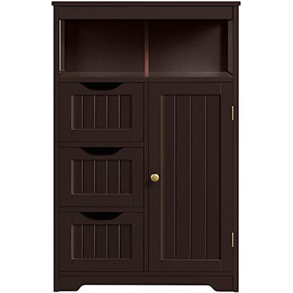 Topeakmart Freestanding Wood Bathroom Floor Cabinet, Espresso | Storage Cabinet with 3 Drawers and Cupboard, for Hallway, Entryway, Living Room, Accent Furniture - color: Espresso