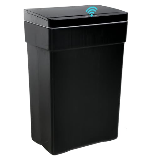 BLKMTY 13 Gallon Plastic Trash Can with Lid, Black, 50 Liters | Motion Sensor Garbage Can, for Kitchen, Home, Office, Bathroom - color: Black