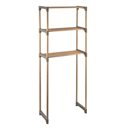 Honey-Can-Do 3-Tier Wood Over-the-Toilet Storage Shelf, Natural | Space-saving natural wood shelf fits over toilet/small appliances. 2 slatted shelves + hanging bar. Tool-free build.