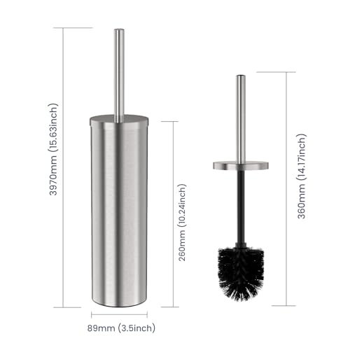 DOWRY Toilet Bowl Brush and Holder for Bathroom Silver | 304 Stainless Steel Deep Cleaning Toilet Brush and Holder Set with Long Handle Hidden with 2 Heads