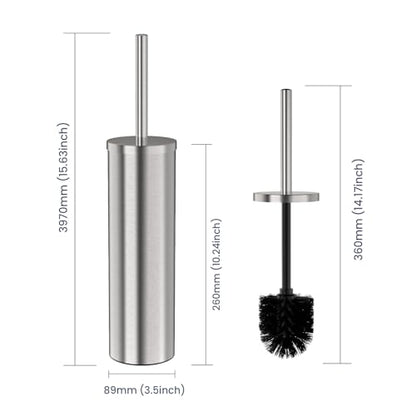 DOWRY Toilet Bowl Brush and Holder for Bathroom Silver | 304 Stainless Steel Deep Cleaning Toilet Brush and Holder Set with Long Handle Hidden with 2 Heads