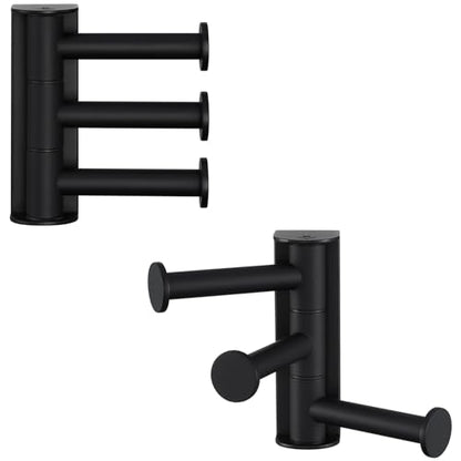 Matte Black 3-Arm Swivel Towel Hooks, 2 Pack, 304 Stainless Steel | Rustproof Rotating Wall Hooks for Bathroom Kitchen Closet, Heavy Duty 11 lbs, Smooth 180° Rotatable & Foldable, Wall Mounted - color: Matte Black, size: 2 Pack
