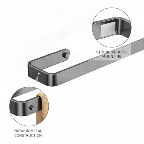 Towel Bar, 13.8-Inch Adhesive Metal Bathroom Rack with No-Drill Mount for Smooth Walls, Hole-Free Installation (1 Piece) - color: Black