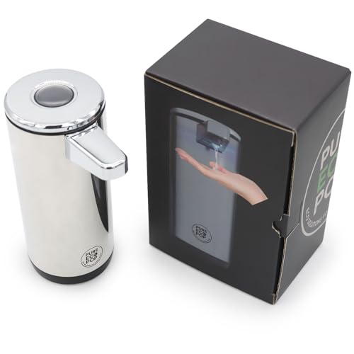 Touchless Soap Dispenser - Rechargeable Automatic Stainless Steel, 9oz Hands-Free Infrared Sensor for Bathrooms, Kitchens & Office(Chrome)