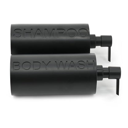 2-Pack Matte Black Resin Refillable Shampoo & Body Wash Bottles – Modern Bathroom Pump Dispenser Set, Durable Resin Shower Containers with Embossed Labels, Reusable Pump Bottle - color: 2pack Black Shampoo and Body Wash Set