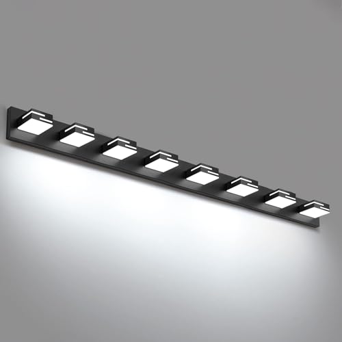 LED Modern Bathroom Vanity Light Fixtures, Dimmable Matte Black Vanity Lights for Bathroom Lighting Fixtures Over Mirror, with 360° Rotatable Acrylic Heads 8-Light 54-inch (Cool White 6000K) - color: Black, size: 8-light, 54-inch