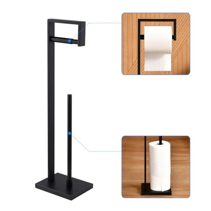 Toilet Paper Holder Stand with Reserve, Matte Black Bathroom Standing Toilet Paper Roll Holder with Storage - color: Matte Black