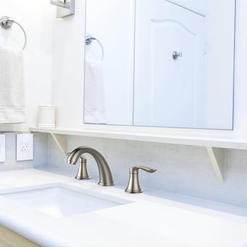 Bathroom Sink Faucet, Faucet for Bathroom Sink, Widespread Brushed Nickel Bathroom Faucet 3 Hole with Plastic Pop Up Drain and cUPC Lead-Free Hose - (Brushed Nickel 2 Packs) - color: Brushed Nickel, size: 8 inch 2 packs