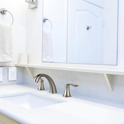 Bathroom Sink Faucet, Faucet for Bathroom Sink, Widespread Brushed Nickel Bathroom Faucet 3 Hole with Plastic Pop Up Drain and cUPC Lead-Free Hose - (Brushed Nickel 2 Packs) - color: Brushed Nickel, size: 8 inch 2 packs