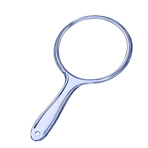D Hand Mirror with Handle, Blue, Rounded Shape | 1X 2X Magnification, Double Sided, Acrylic, Small Handheld, Makeup Mirror - color: Small Blue