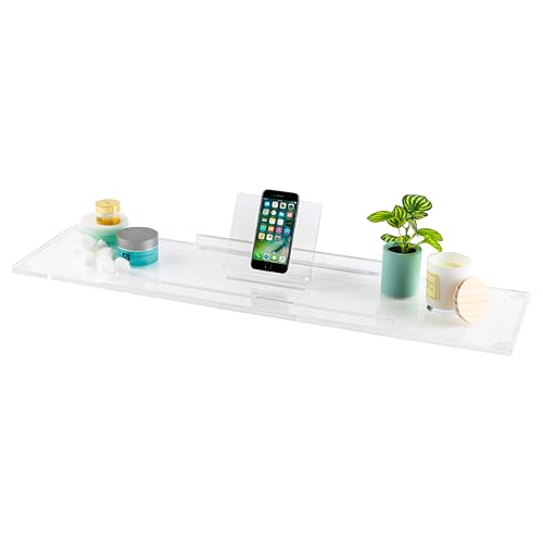 32" Classic- Clear Bathtub Tray Caddy Tub Shelf, Spa Board Luxury Bathroom Bath tub Table, Waterproof Acrylic Tub Caddy Fits Across Bathtub, Book Rack, iPad, Easy To Clean(32") - size: 32" x 9" x 1.5"