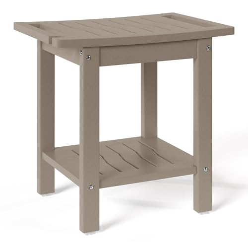 Sage HDPE Poly Plastic Waterproof Bathroom Shower Bench, Weathered Wood - color: Weathered Wood