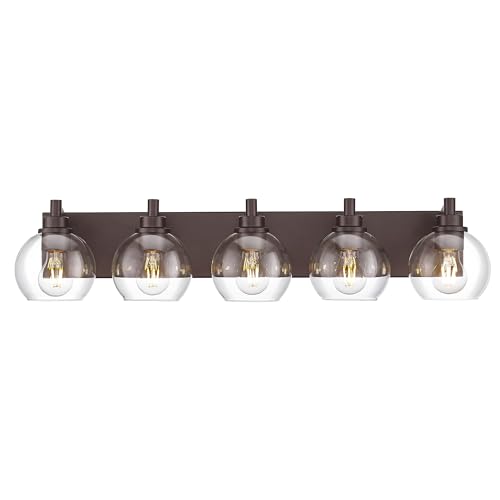 5-Light Oil Rubbed Bronze Bathroom Vanity Light, Clear Glass Globes | Ideal for 36-48" mirrors, 32" modern bathroom light fixtures over mirror, E26 base, bulbs not included, VL195-ORB-5 - color: Oil-Rubbed Bronze, size: 5-light