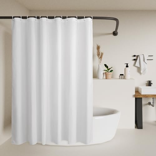 Sustainable Shower Curtain Liner Recycled Polyester Fabric White, 72x72 | Non Plastic, Washable, Bottom Magnets, Fabric Shower Liner for Bathroom - size: 72"W x 72"L (Pack of 1)