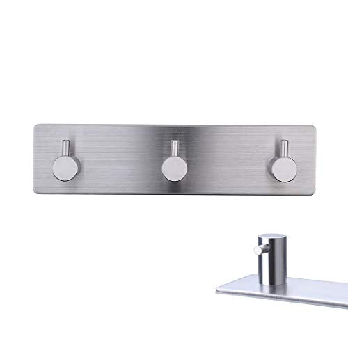 Self Adhesive Stainless Steel Hooks, Wall Mounted Heavy Duty Hanger, Key Rack Towel Hooks for Bathroom, Living Room, Kitchen (3 Hooks) - color: 3 Hooks