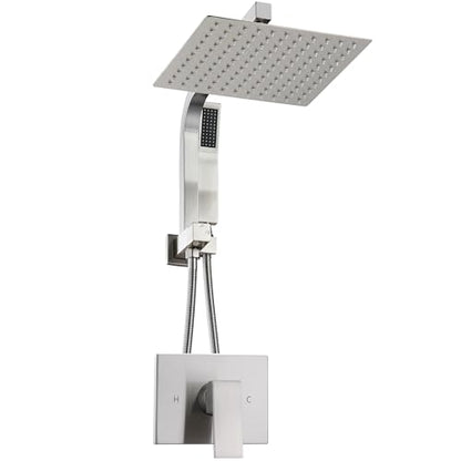 Shower Faucet Set with Rain Shower Heads with Handheld Spray,Brushed Nickel | 10-inch rainhead, 3-way diverter, all matal handshower with hose, brass pressure balancing shower valve, wall-mount - color: Brushed Nickel