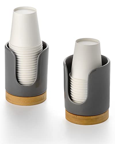 Ceramic Bathroom Cup Holder, 3 oz Dispenser, Grey, 2 Pack | Mouthwash Cups Dispenser for Bathroom, Guest Toiletries, Countertop - color: Grey, size: Set/2