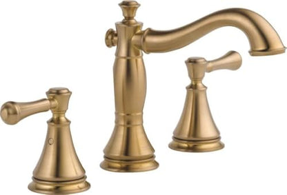 Delta Cassidy Brushed Gold Bathroom Faucet 3 Hole, 8 Inch Widespread Bathroom Sink Faucet for Vanity, Metal Push-Pop Drain Assembly, Champagne Bronze 3597LF-CZMPU - color: Champagne Bronze