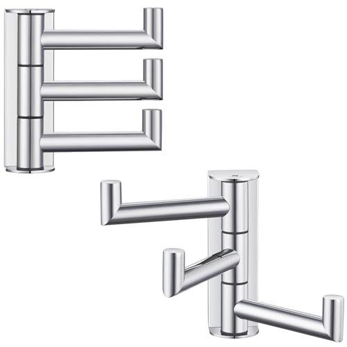 Foldable Wall Hooks with 3 Swivel Arms, 2 Pack, Polished Chrome | 304 Stainless Steel Swivel Towel Hooks, Heavy Duty 11 lbs, Bathroom, Kitchen Use, Space-saving Towel Storage, Wall Mounted - color: Polished Chrome, size: 2 Pack