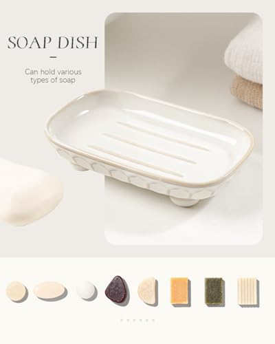 Bathroom Accessory Set 4PCS, Ceramic Bathroom Accessories Set, Foaming Soap Dispenser Set Complete, White Honeycomb Design, Home Apartment Modern Bath Decor Vanity Countertop, ANTIS'S HOME - size: Foam