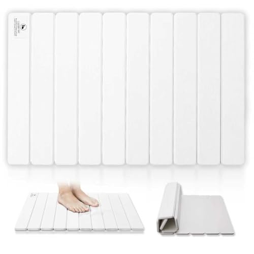 Stone Bath Mat for Water Absorption, Foldable Diatomite Stone Mat, Non-Slip & Quick-Drying White Square Bath Mat with Modern Minimalist Style, Easy to Clean, for Bathroom/Kitchen/Hallway - color: White