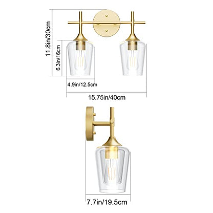 Ralbay Gold Bathroom Light Fixtures 2-Lights with Clear Glass Modern Wall Mount Lighting Industrial Farmhouse Gold Bathroom Vanity Lights Wall Sconce - color: Gold, size: 2-Light