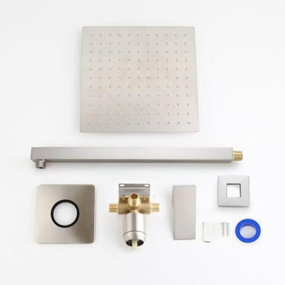 Shower Faucet Set Brushed Nickel Bathroom Rainfall 10 Inch Shower Head System Single Handle Shower Trim Kit with Valve - color: Brushed Nickel, size: 10 Inch (Wall Mount)