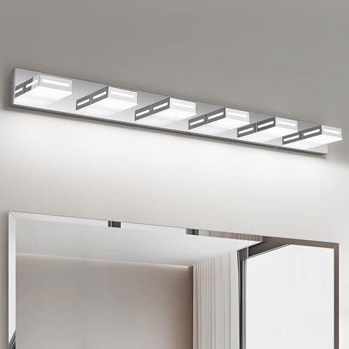 LED Modern Bathroom Light Fixtures, 6-Light 48-Inch Chrome Vanity Lights for Bathroom Lighting Fixtures Over Mirror, 6000K Cool White 350° Rotatable Wall Lamp - color: Chrome, size: 6-light,48-inch