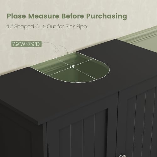 Iwell Pedestal Sink Storage Cabinet with 2 Doors and Shelf, Under Sink Cabinet, Bathroom Sink Cabinet with U-Shape, Black - color: Black Undersink
