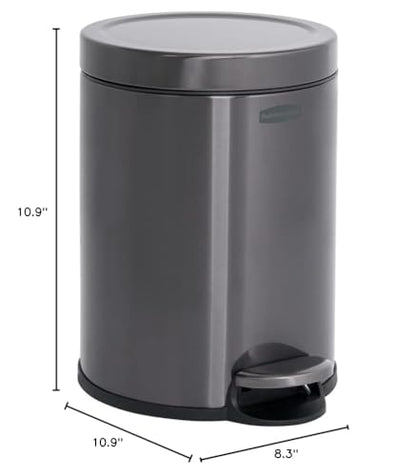 Rubbermaid Stainless Steel Round Step-On Trash Can, 1.6-Gallon, Charcoal, Wastebasket with Lid for Home/Bathroom/Kitchen/Office - style: Round Step-On