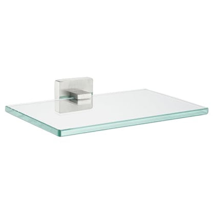 JQK Bathroom Glass Shelf, Tempered Glass Shower Storage 8 by 5 inches, 304 Stainless Steel Brushed Finish Wall Mount, TGS201L8-BN - color: Brushed Steel, size: 8 Inch