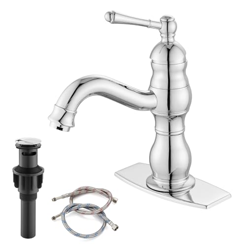 gotonovo Bathroom Faucet 1 Hole Vintage,Polish Chrome,5.9” Spout Reach | Bathroom Sink Faucet for 1 or 3 Hole Single Handle,Deck Plate,360° Swivel Spout,Pop Up Drain,cUPC Supply Hoses,for Vanity RV - color: Chrome, size: 5.9" Spout Reach