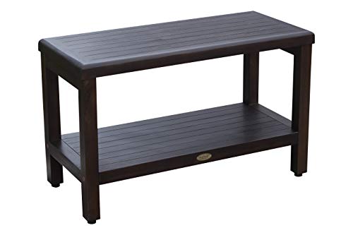DecoTeak Eleganto 30" Teak Shower Bench with Shelf & LiftAide Arms | Shower bench with shelf supports up to 250 lbs and keeps towels, toiletries, and bathroom accessories neatly organized - size: 30" Length x 12" Width x 18" Height
