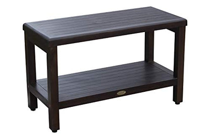 DecoTeak Eleganto 30" Teak Shower Bench with Shelf & LiftAide Arms | Shower bench with shelf supports up to 250 lbs and keeps towels, toiletries, and bathroom accessories neatly organized - size: 30" Length x 12" Width x 18" Height