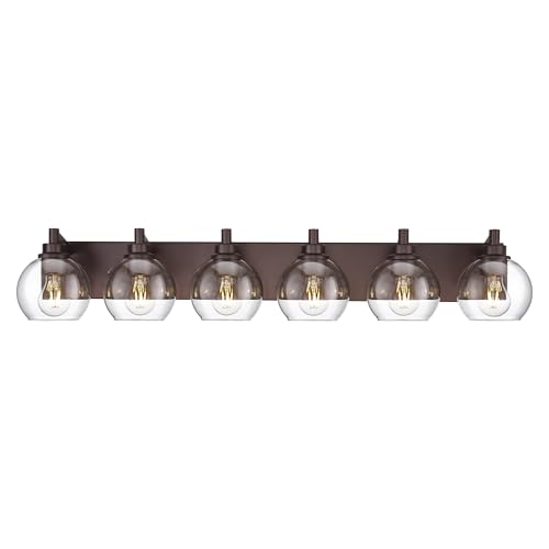 6-Light Oil Rubbed Bronze Bathroom Vanity Light, Clear Glass Globes | Ideal for 44-58" mirrors, 38" modern bathroom light fixtures over mirror, E26 base, bulbs not included, VL195-ORB-6 - color: Oil-Rubbed Bronze, size: 6-light