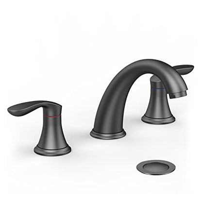 Bathroom Sink Faucet, Faucet for Bathroom Sink, Widespread Matte Black Bathroom Faucet 3 Hole with Plastic Pop Up Drain and cUPC Lead-Free Hose - (Matte Black) - color: Matte Black, size: 8 inch 1 pack