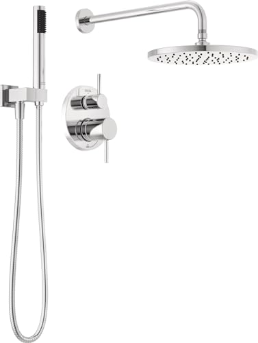 Delta Modern 14 Series Round Rain Shower System Faucet Set, Rainfall Chrome Shower Head and Handle Set, Valve Trim Kit, 10 Inch, Chrome 342702 - color: Chrome