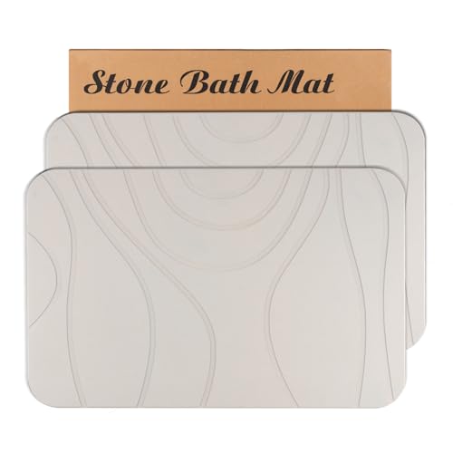 Stone Bath Mat, 2 Pack Diatomaceous Earth Shower Mat, Non-Slip Super Absorbent Quick Drying Bathroom Floor Mat, 24x15, White - color: White