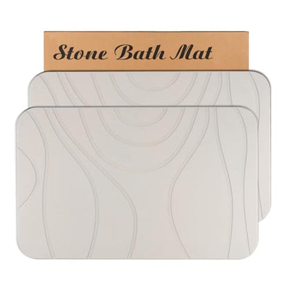 Stone Bath Mat, 2 Pack Diatomaceous Earth Shower Mat, Non-Slip Super Absorbent Quick Drying Bathroom Floor Mat, 24x15, White - color: White