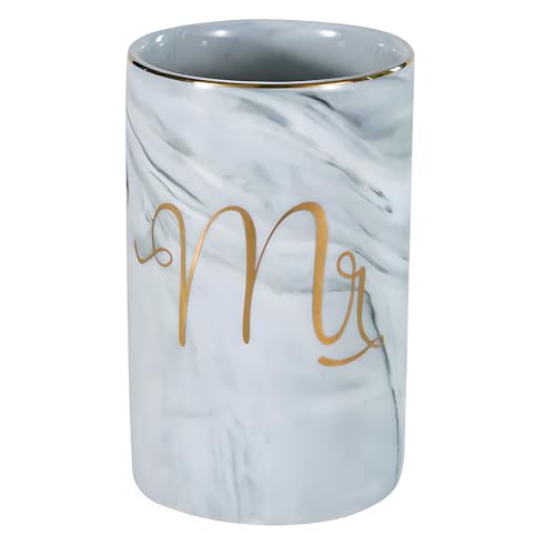 Kelake Ceramic Rustic Gray Marble Bathroom Tumbler Cup for Mouthwash Rinsing Toothbrush and Toothpaste Holder Letters Stand Cups 280 ml Porcelain Milk Drinking Cups for Christmas Birthday - color: Gray Marble Pattern Cup With Letters