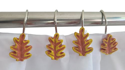 Twofish Home Autumn Leaves Anti-Rust Shower Curtain Hooks - Decorative Resin Rings Set of 12 - color: Autumn Leaves