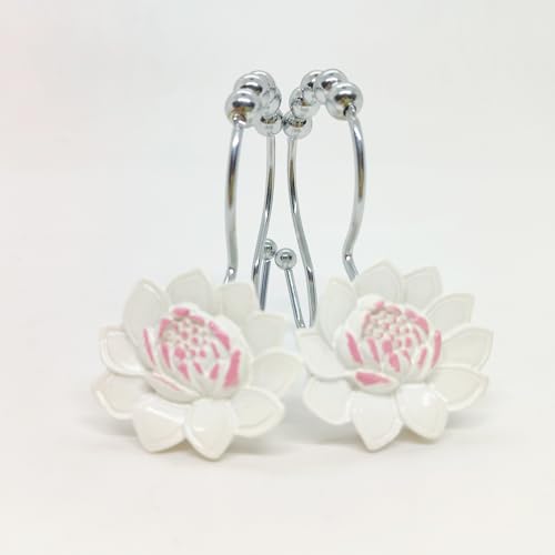 Flower Decorative Shower Curtain Hooks12pcs Shower Curtain Rings Rust Proof Double Glide Shower Curtain Hooks Shower Curtain Rings for Bathroom and Living Room
