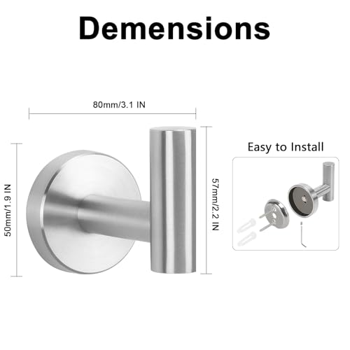 NearMoon Bath Towel Hooks- SUS 304 Stainless Steel Robe Hook Holder, Heavy Duty Coat Hook for Bathroom Livingroom Hotel Kitchen Garage, Wall Mounted (Brushed Nickel, 8 Pack) - color: Brushed Nickel, size: 8 Pack