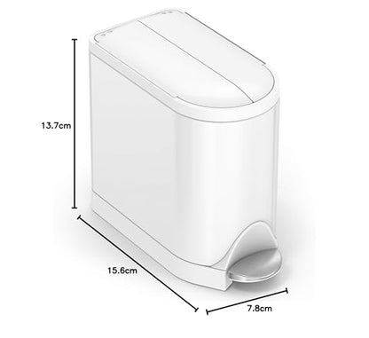 simplehuman Butterfly Step Can, 10L / 2.6 Gallon Compact Bathroom Trash Can, Low Lid Clearance, Slim Profile, 150,000-Step Pedal, Lid Shox® Silent Close, White Steel - size: 10 liter White