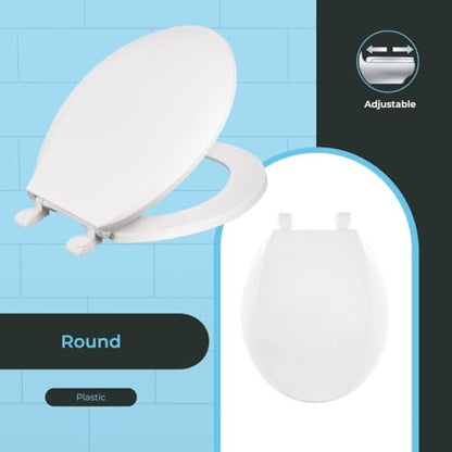 Centoco Round Toilet Seat, Economy, Light Weight Residential, Crane White | Closed Front, Cover, Plastic, Made in the USA, DSAMAZ12-301 - color: Crane White, size: Round